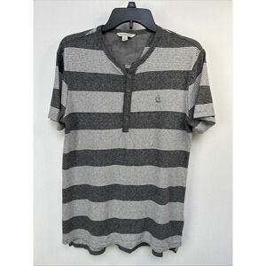 Calvin Klein Mens Small Henley Heathered‎ Gray Shirt, White Stripe, Short Sleeve